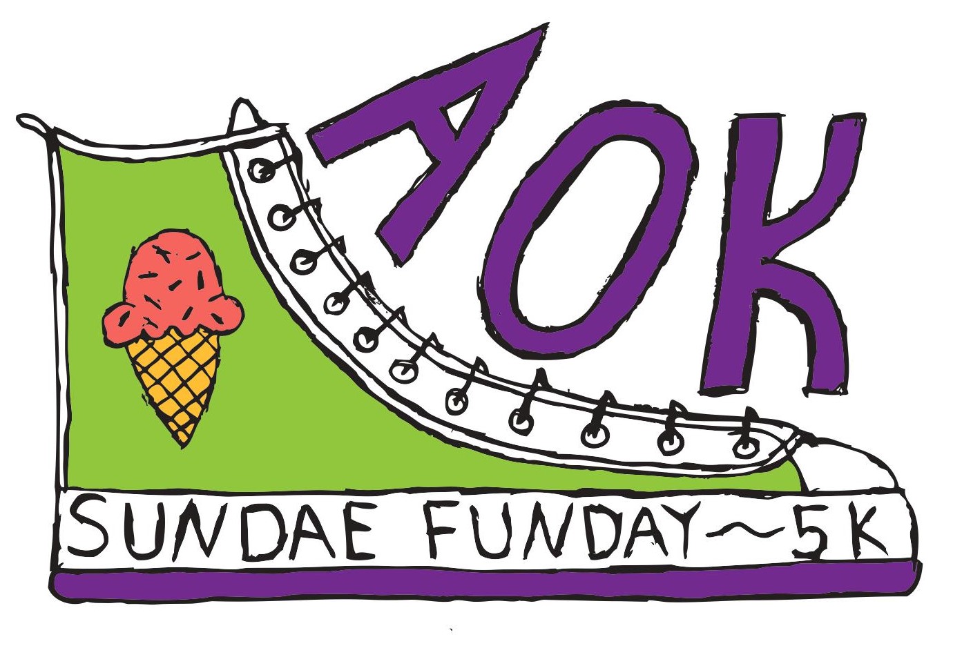 a cartoon of a sneaker with an ice cream cone on it and the words "AOK Sundae Funday"