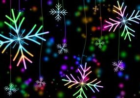 neon colored snowflakes against a black background